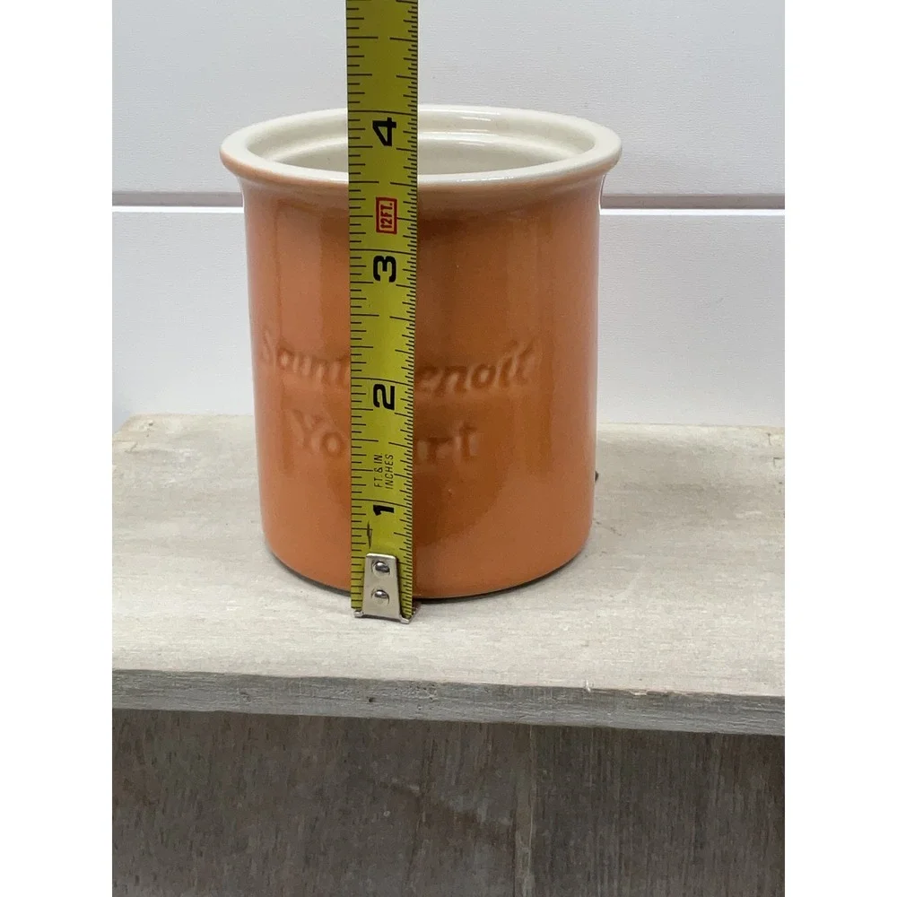 Saint Benoit Yogurt Ceramic Crock Orange Glazed Stoneware Jar Farmhouse Decor